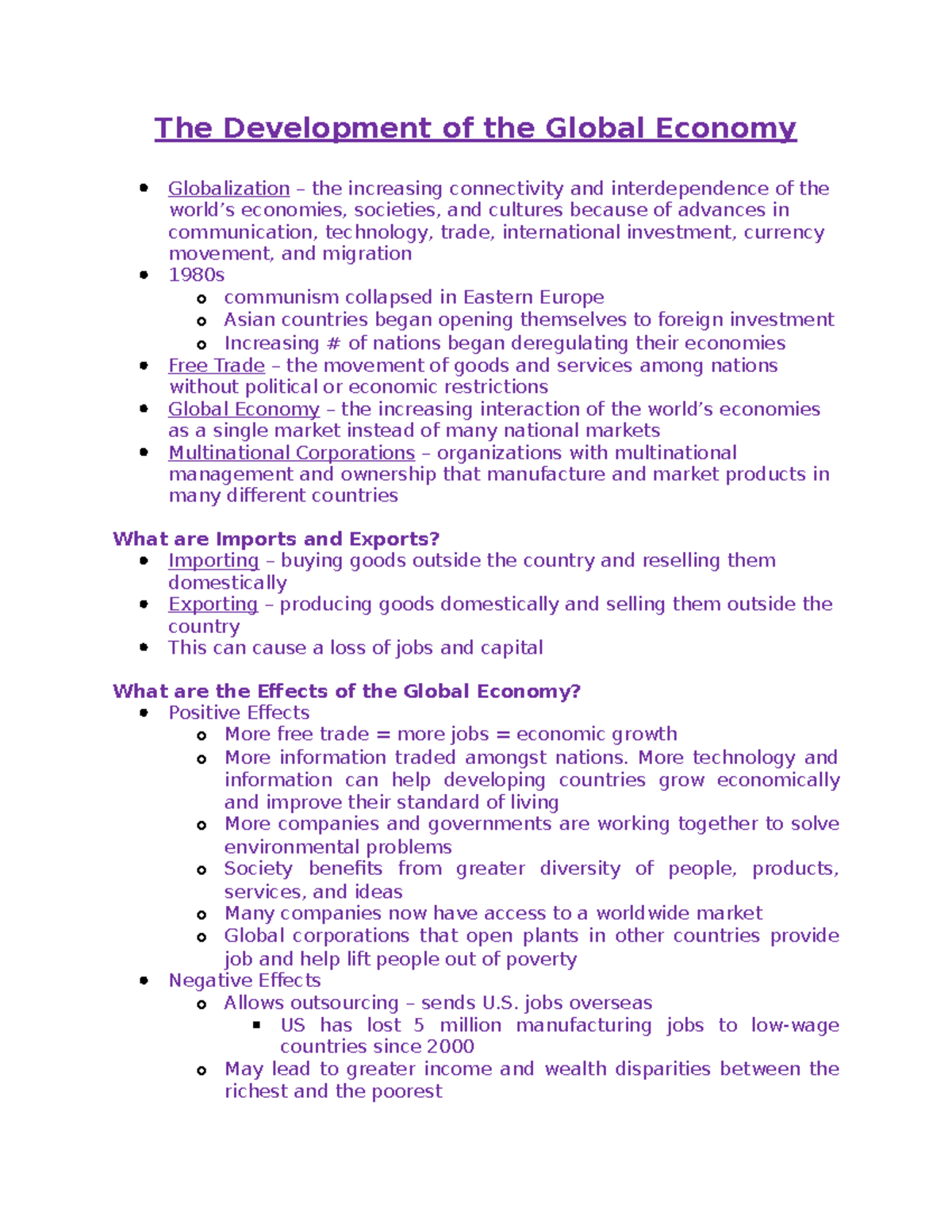 the development of the global economy assignment