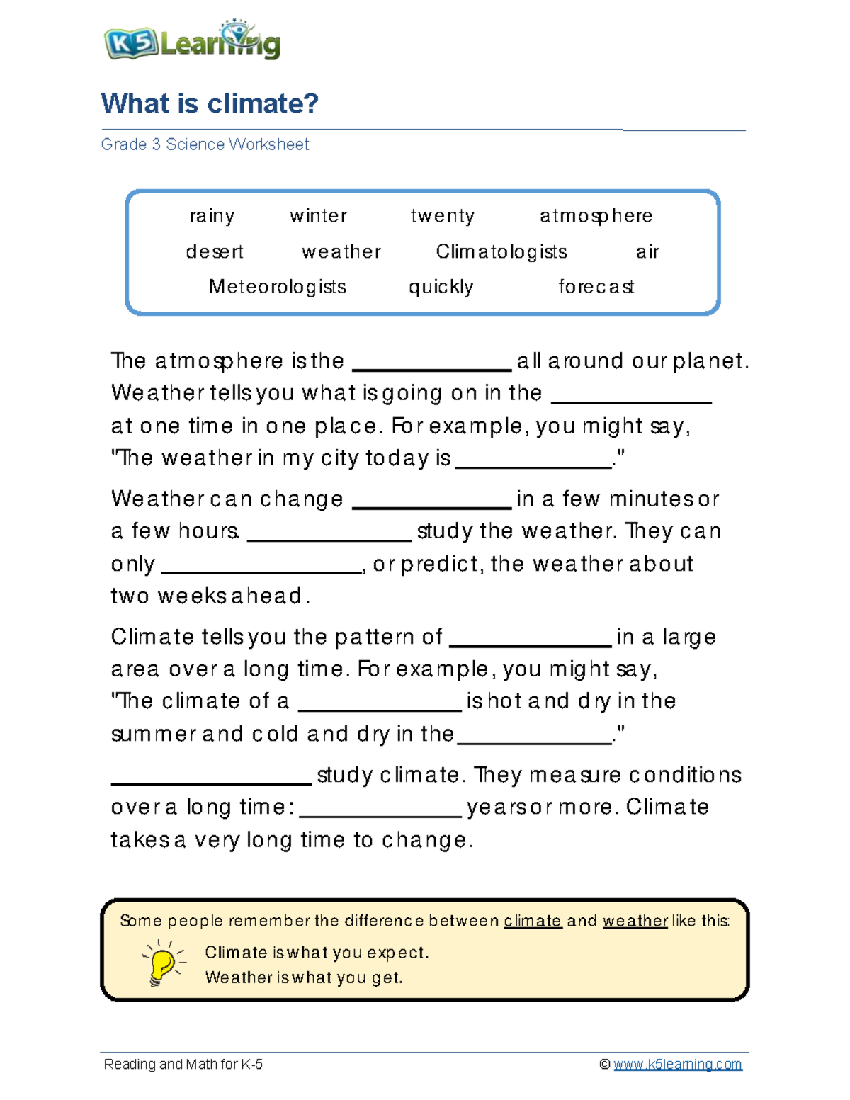 Grade 3 climate b - Assignment given - Reading and Math for K- 5 ...