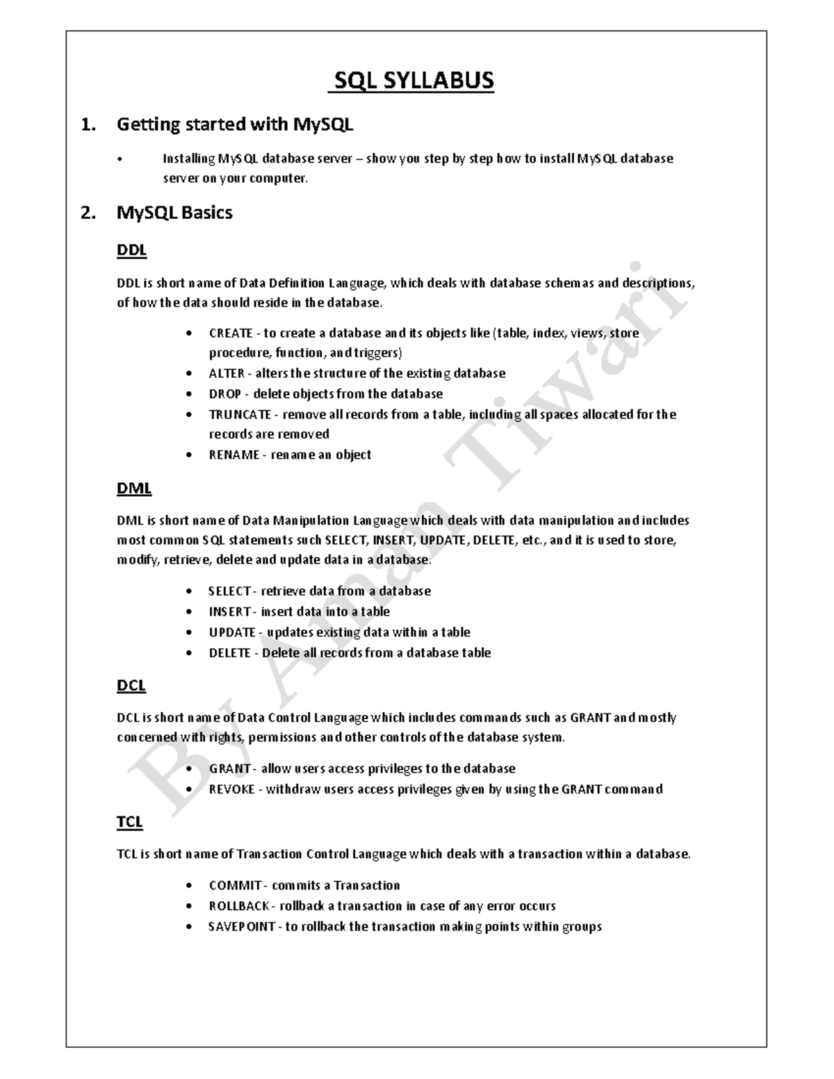 Sql Syllabus For Beginners