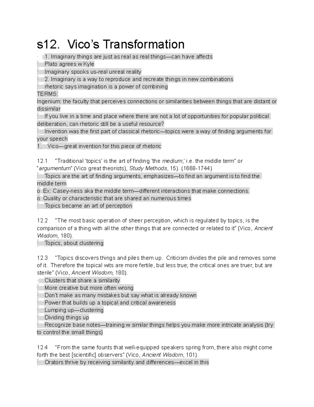 Rhetorical process group notes s12. Vico’s Transformation · 1