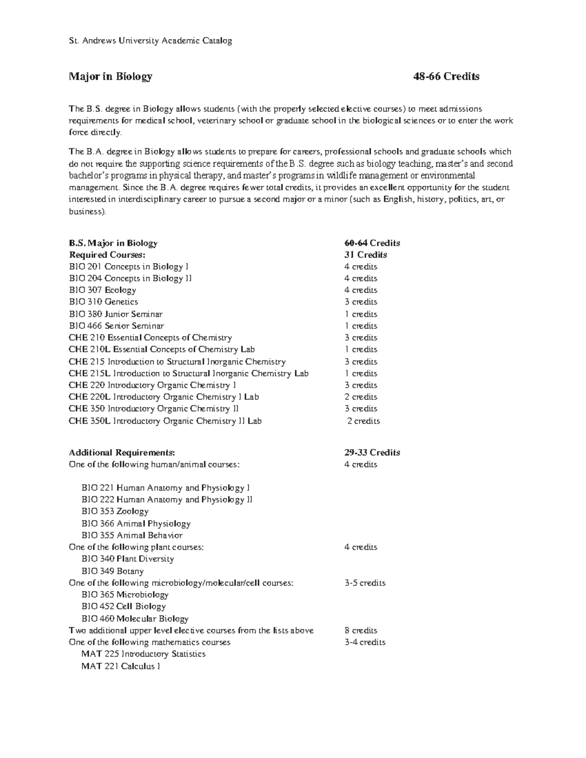 MajorinBiology Major in Biology. St. Andrews University Academic