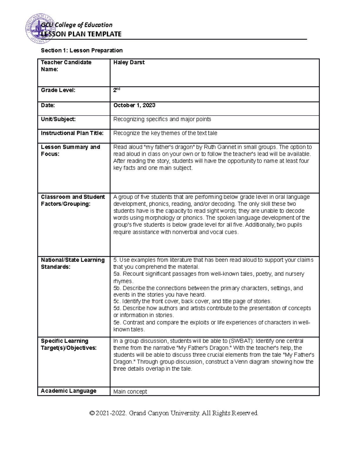 Topic 2 lesson plan - assignment - LESSON PLAN TEMPLATE Section 1 ...