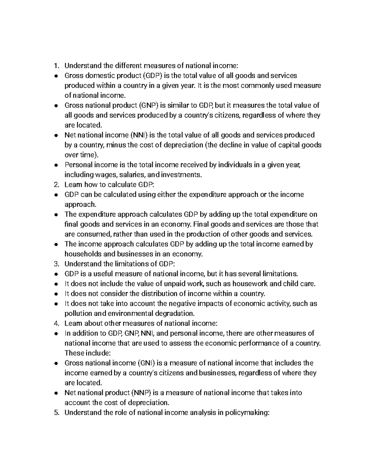 Study guide about national analysis Understand the different
