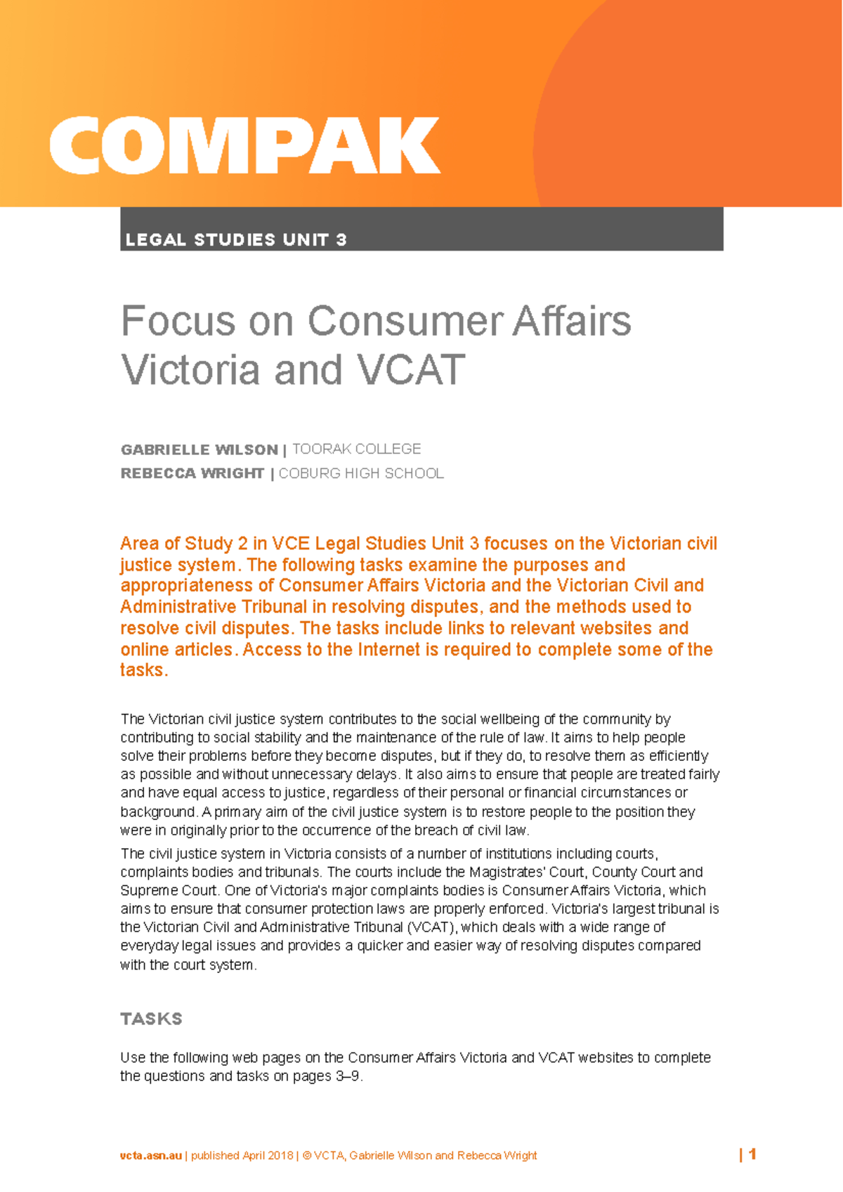 3.2.4 - CAV and VCAT (Compak) - LEGAL STUDIES UNIT 3 Focus on Consumer ...