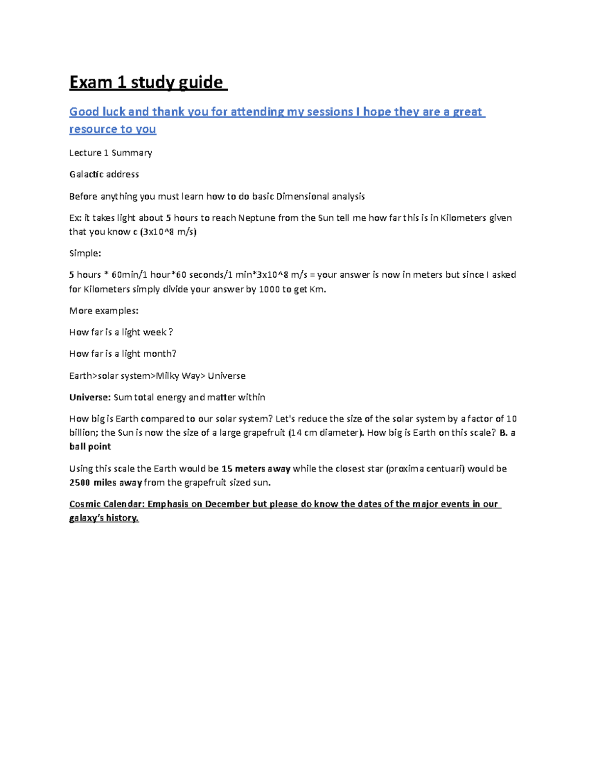 Exam 1 Studyguide - Professor - Exam 1 study guide Good luck and thank ...