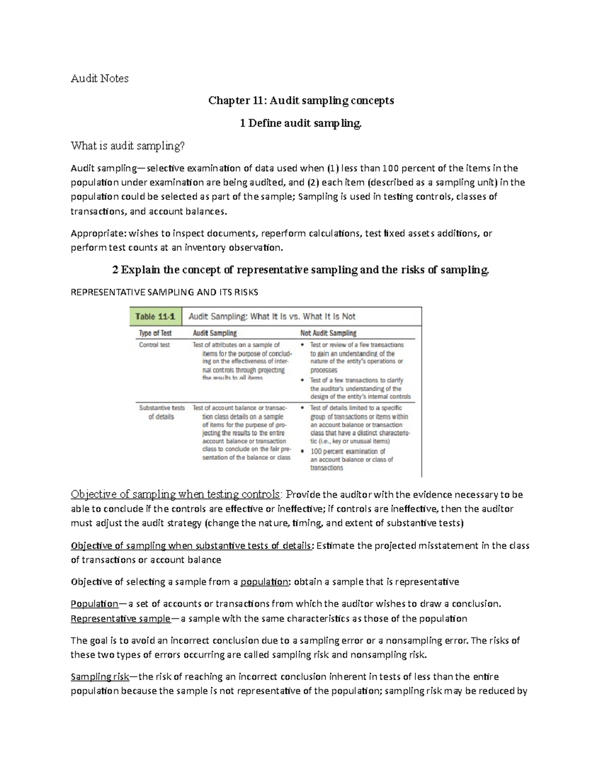 Audit Notes - Audit Notes Chapter 11: Audit sampling concepts 1 Define ...