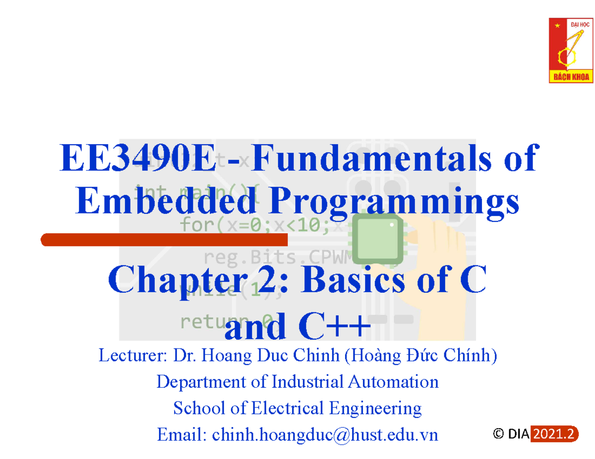 Chapter 2 Basics of C and C++ part1 - EE3490E - Fundamentals of ...