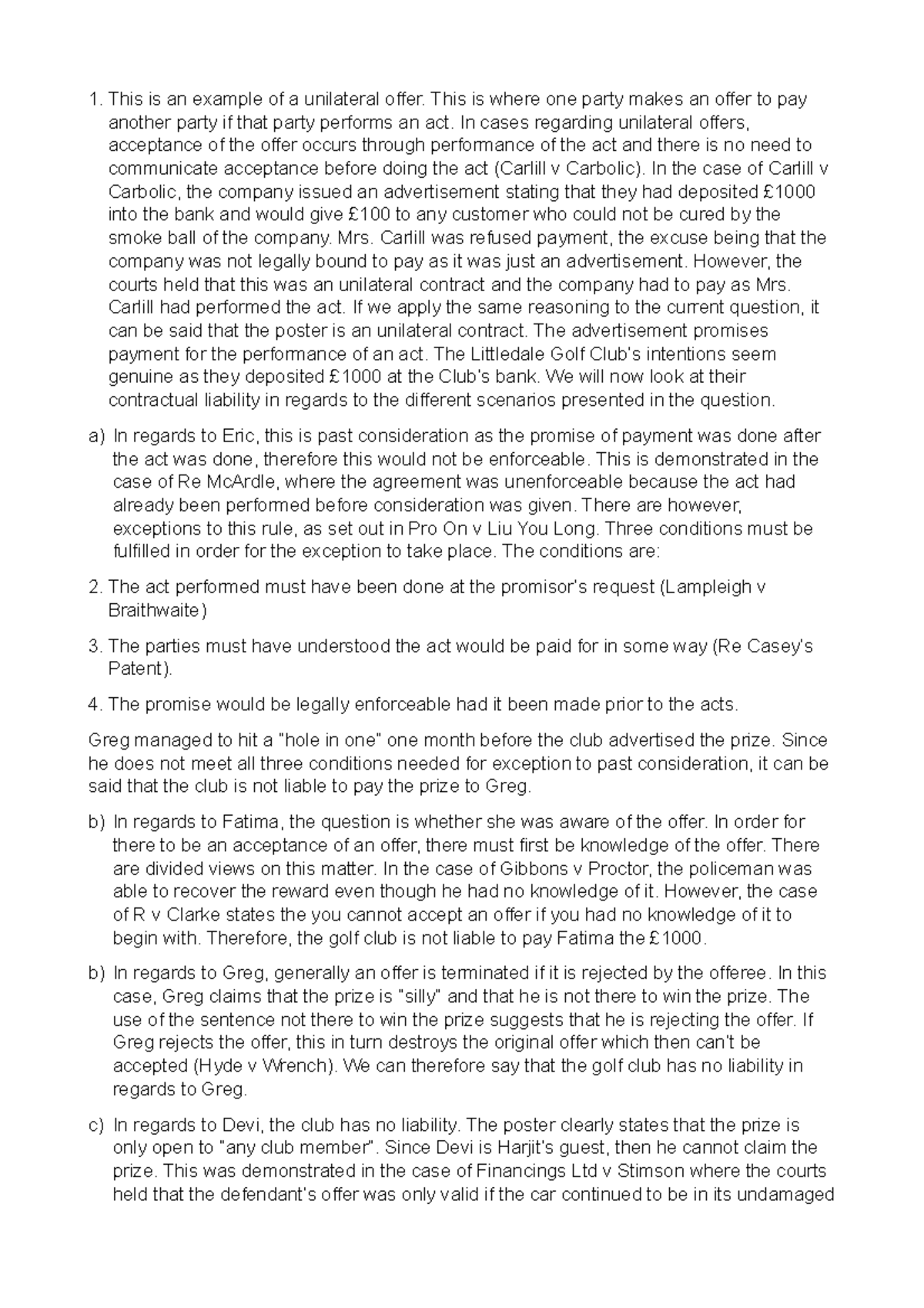 Unilateral offer problem question - 1 is an example of a unilateral