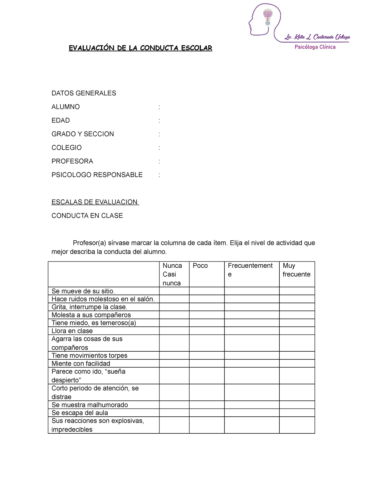 Evaluacion De La Conducta Escolar EvaluaciÓn De La Conducta Escolar Datos Generales Alumno 8698