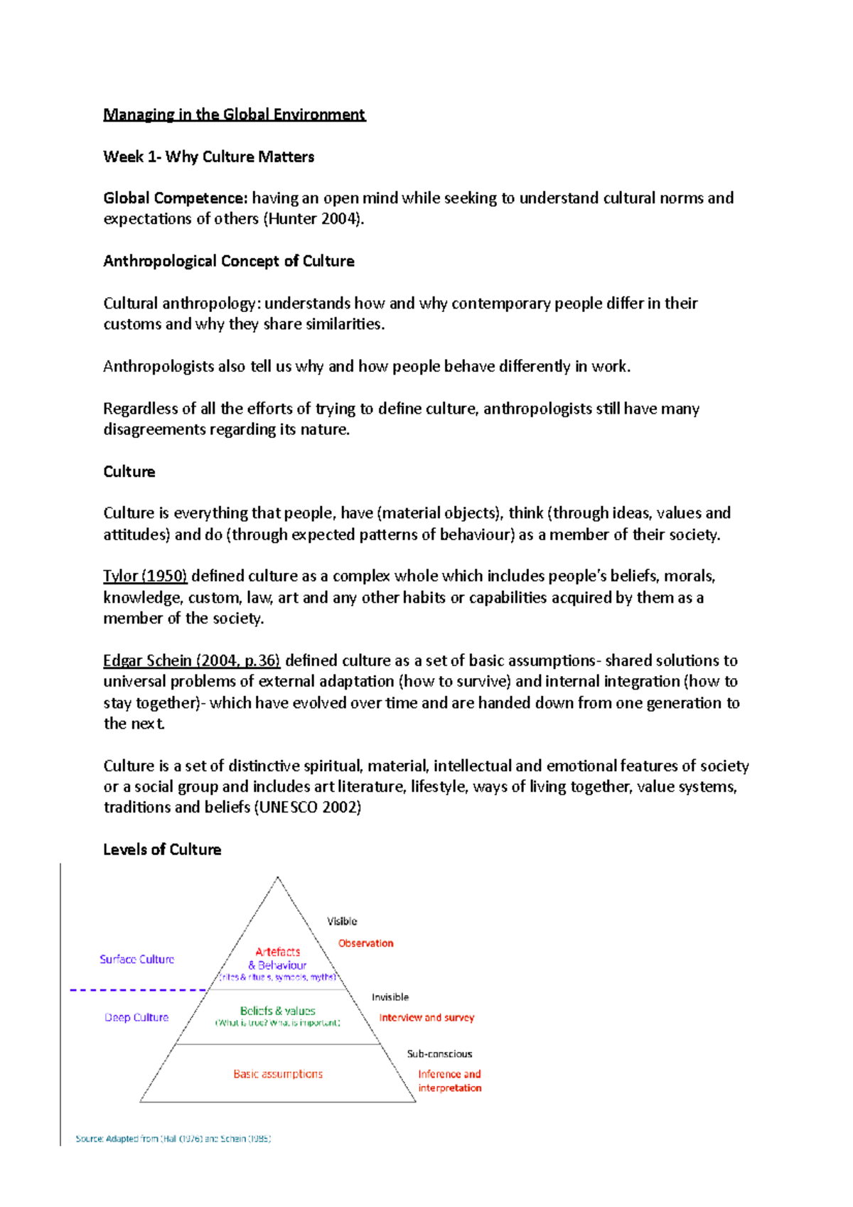MGE Week 1 - Lecture notes 1 - Managing in the Global Environment Week ...