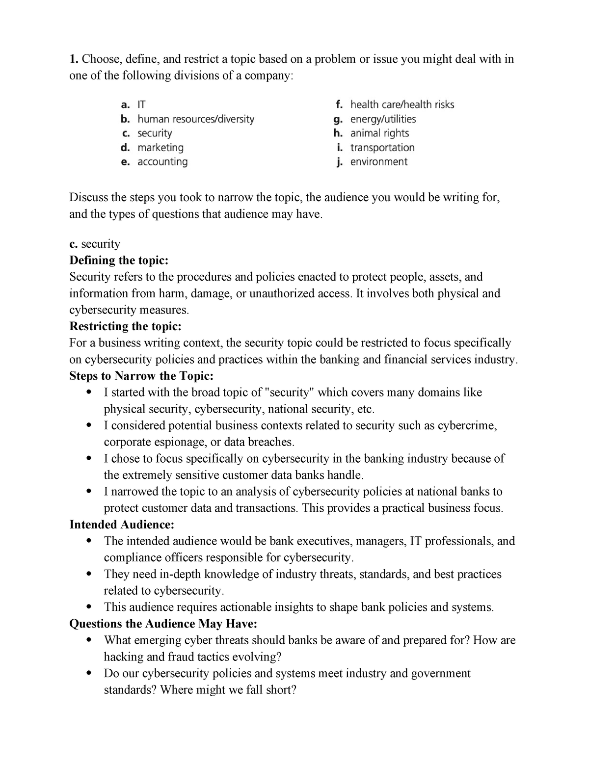 HW SUCCESSFUL WRITING AT WORK - Choose, define, and restrict a topic ...