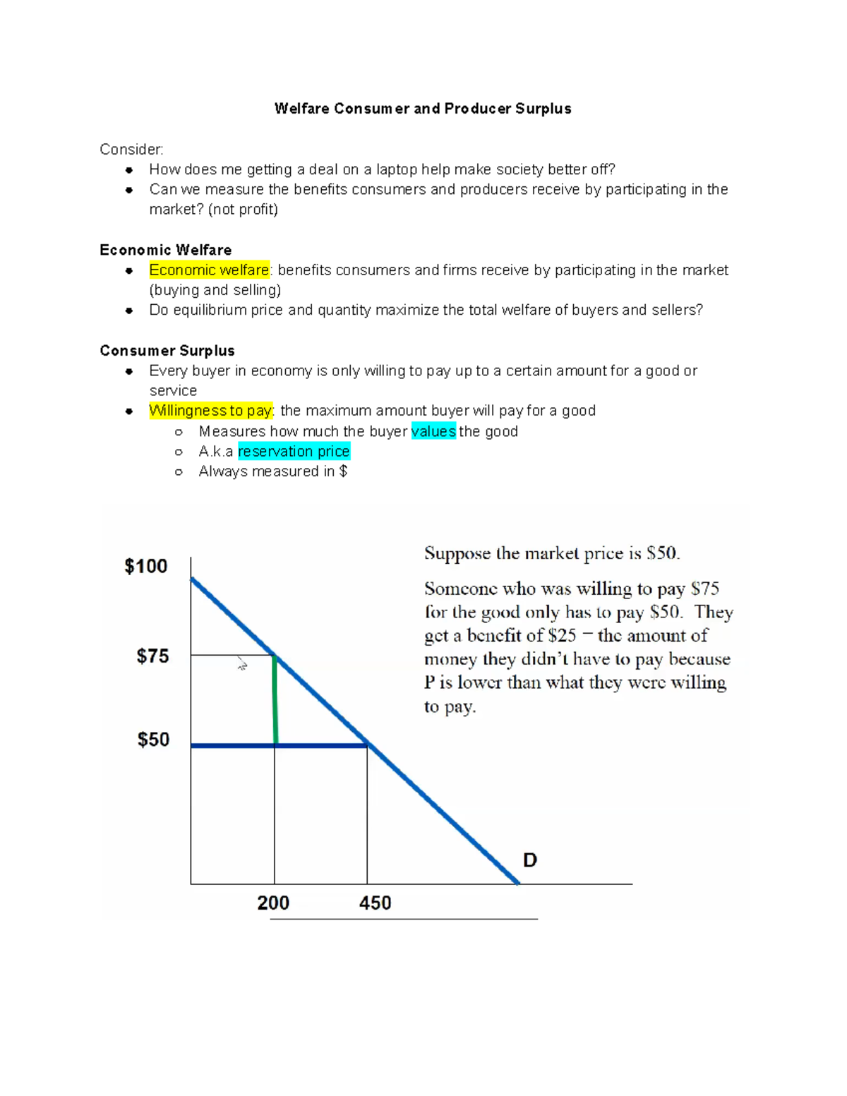 1b03 Notes - Welfare Consumer And Producer Surplus Consider: How Does ...