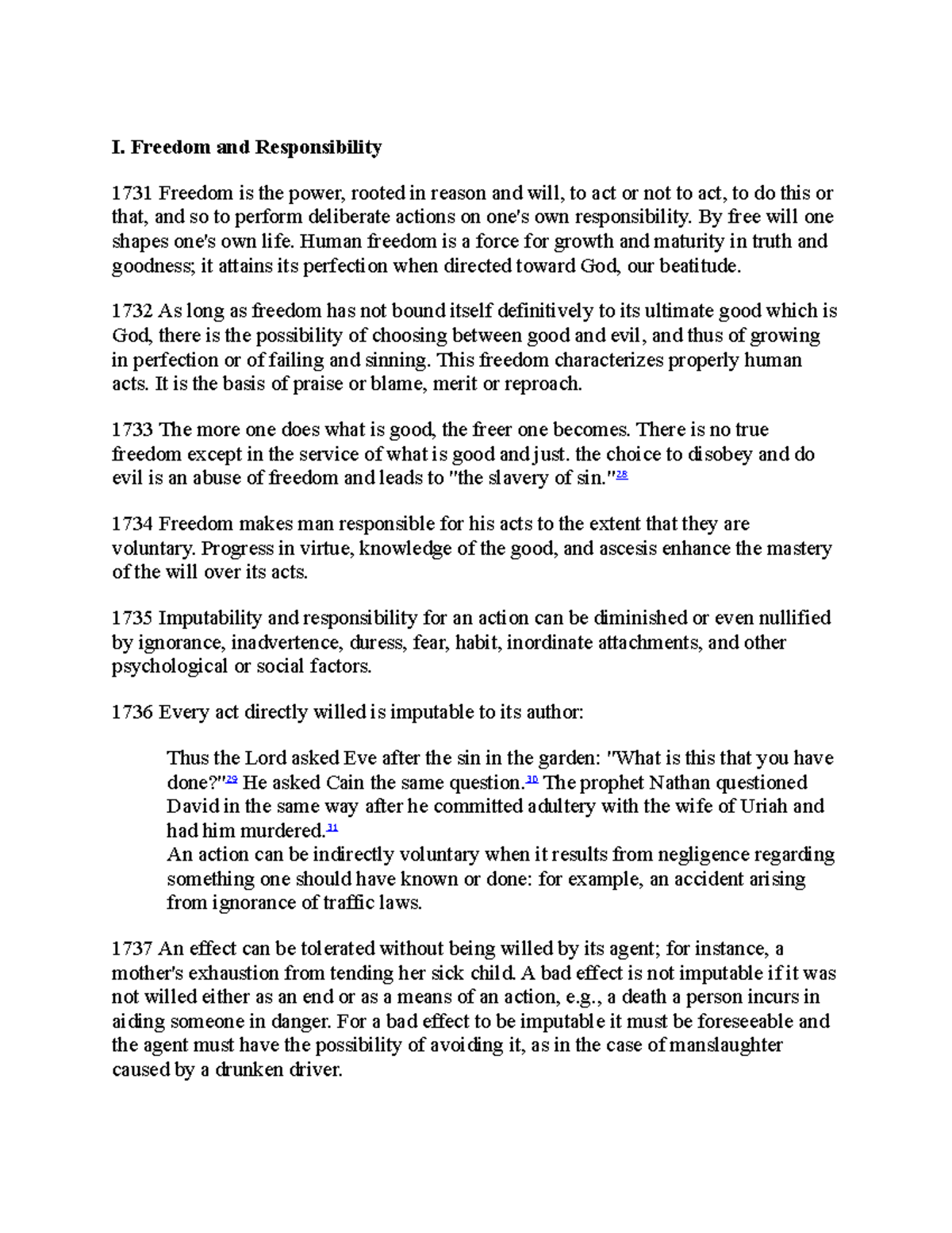 Freedom and responsibility I. Freedom and Responsibility 1731 Freedom