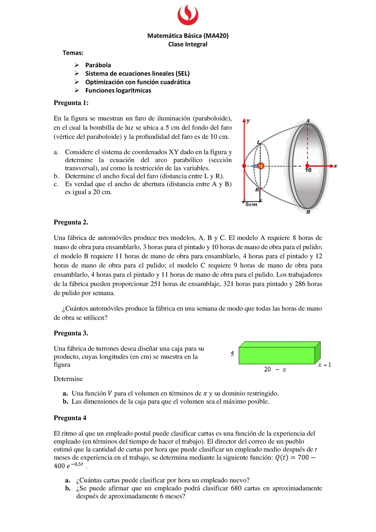 Clase Integral 2022-1 - Matem·tica B·sica (MA420) Clase Integral Temas ...