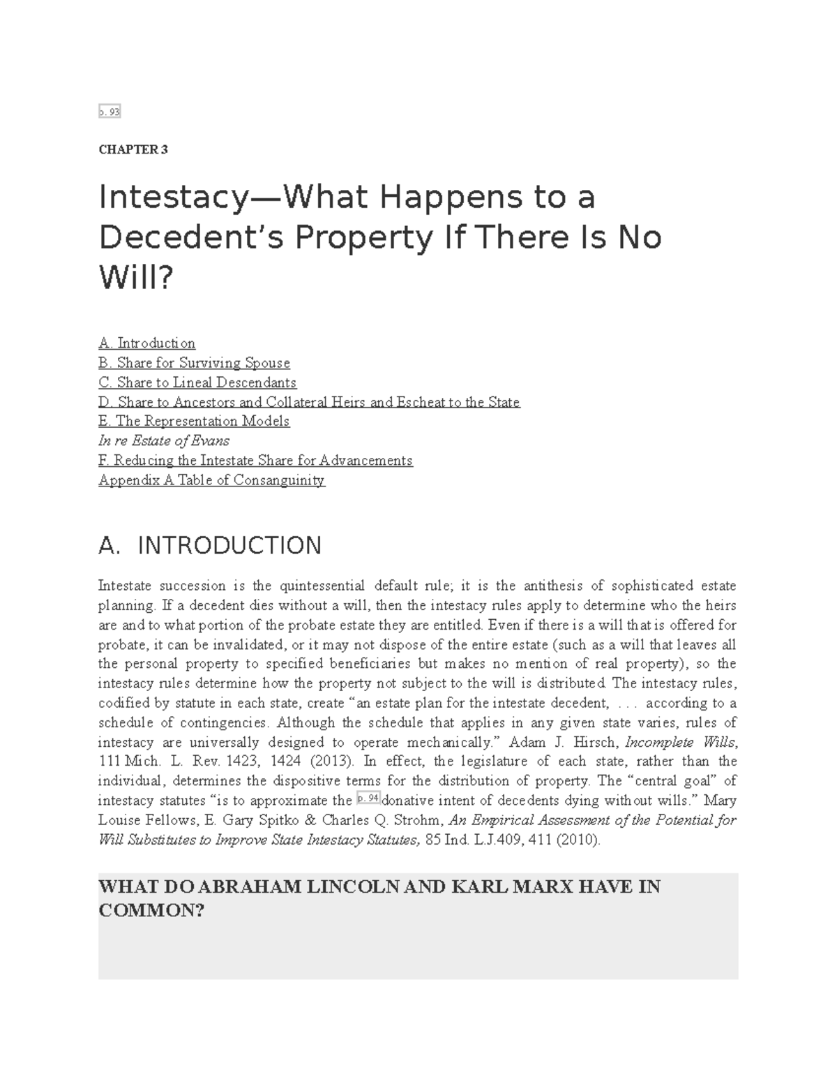 WTE Chapter 3 Wills Trusts and Estates p. 93 **CHAPTER ** Intestacy