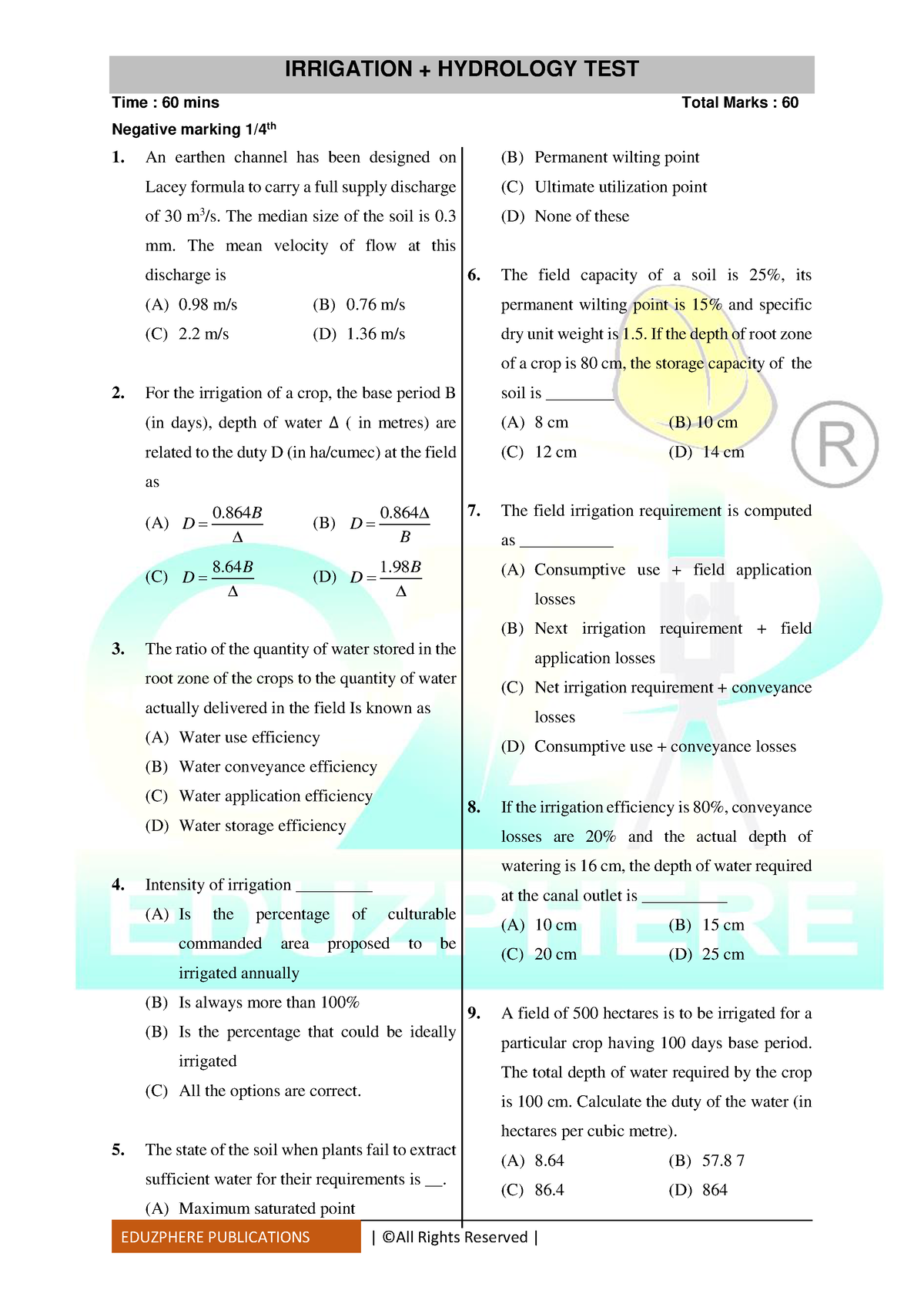 Irrigation Hydro TEST 02 SEP - IRRIGATION + HYDROLOGY TEST Time : 60 ...