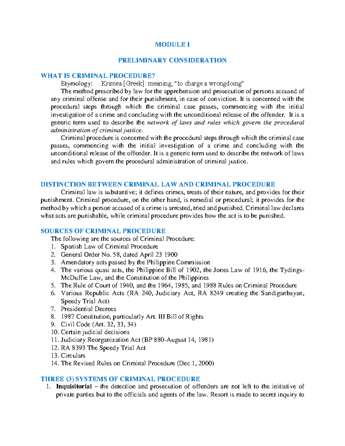 module-i-criminal-procedure-module-i-preliminary-consideration-what