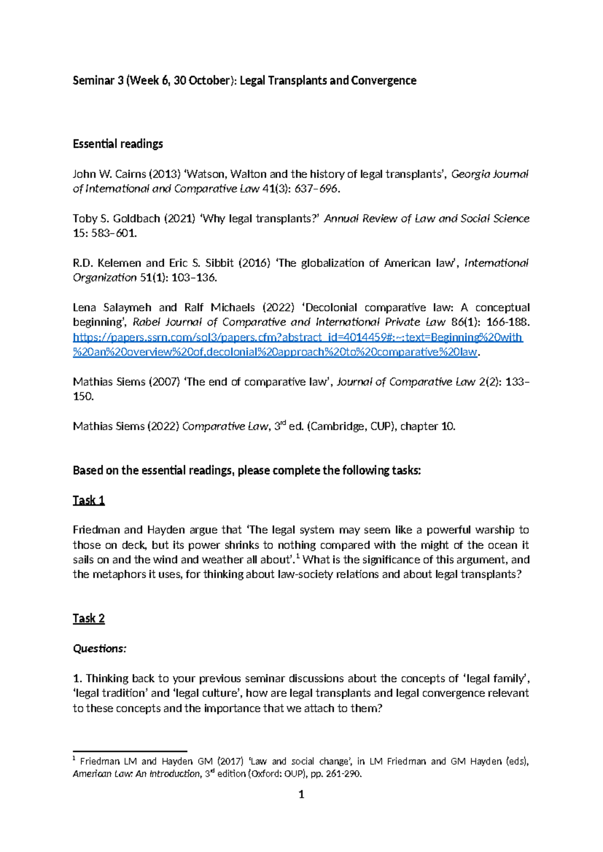 Seminar+3+2023 - Seminar 3 (Week 6, 30 October): Legal Transplants and ...