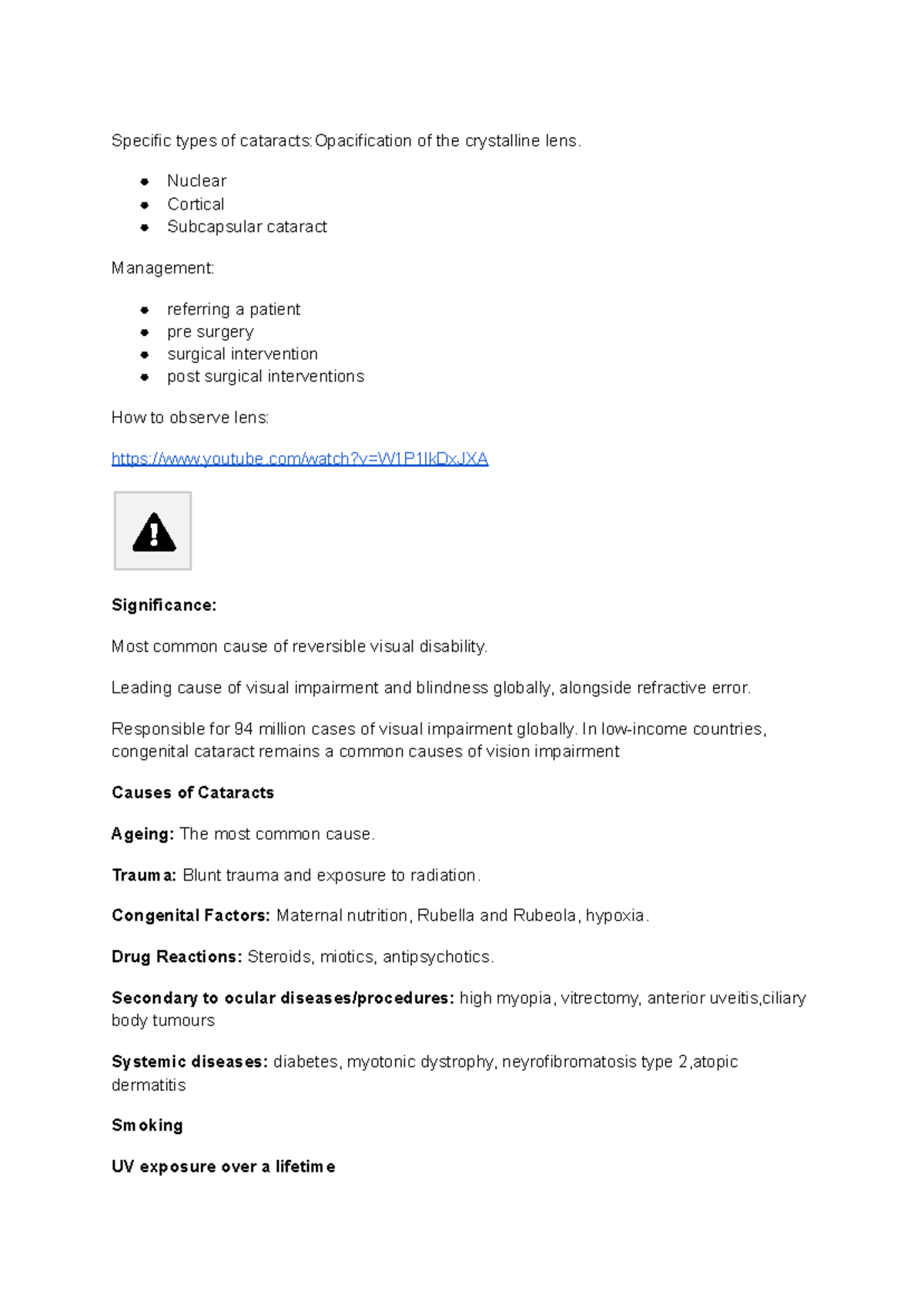 Untitled document-6 - Optometry notes about cataracts - Specific types ...