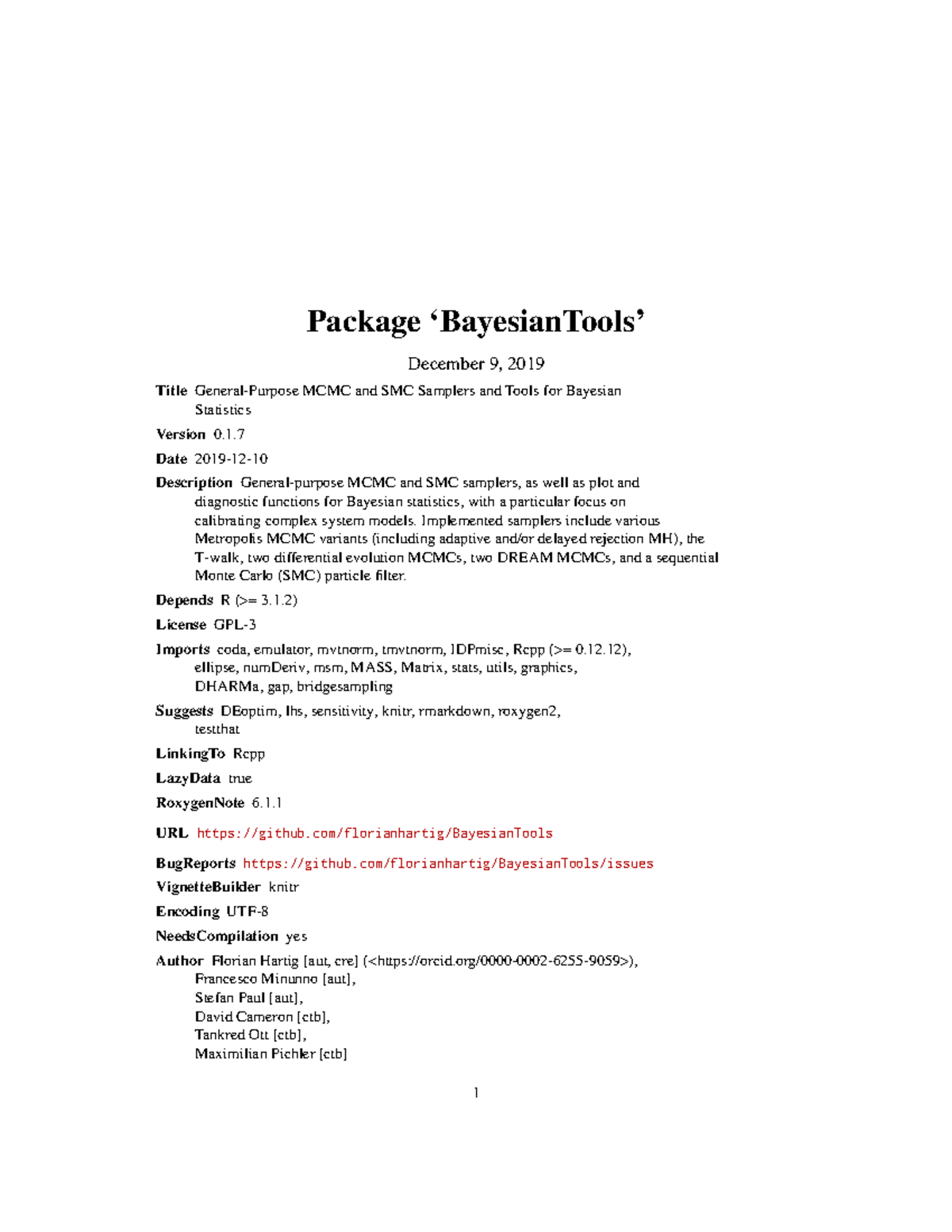 Bayesian Tools - N/A - Package ‘BayesianTools’ December 9, 2019 ...
