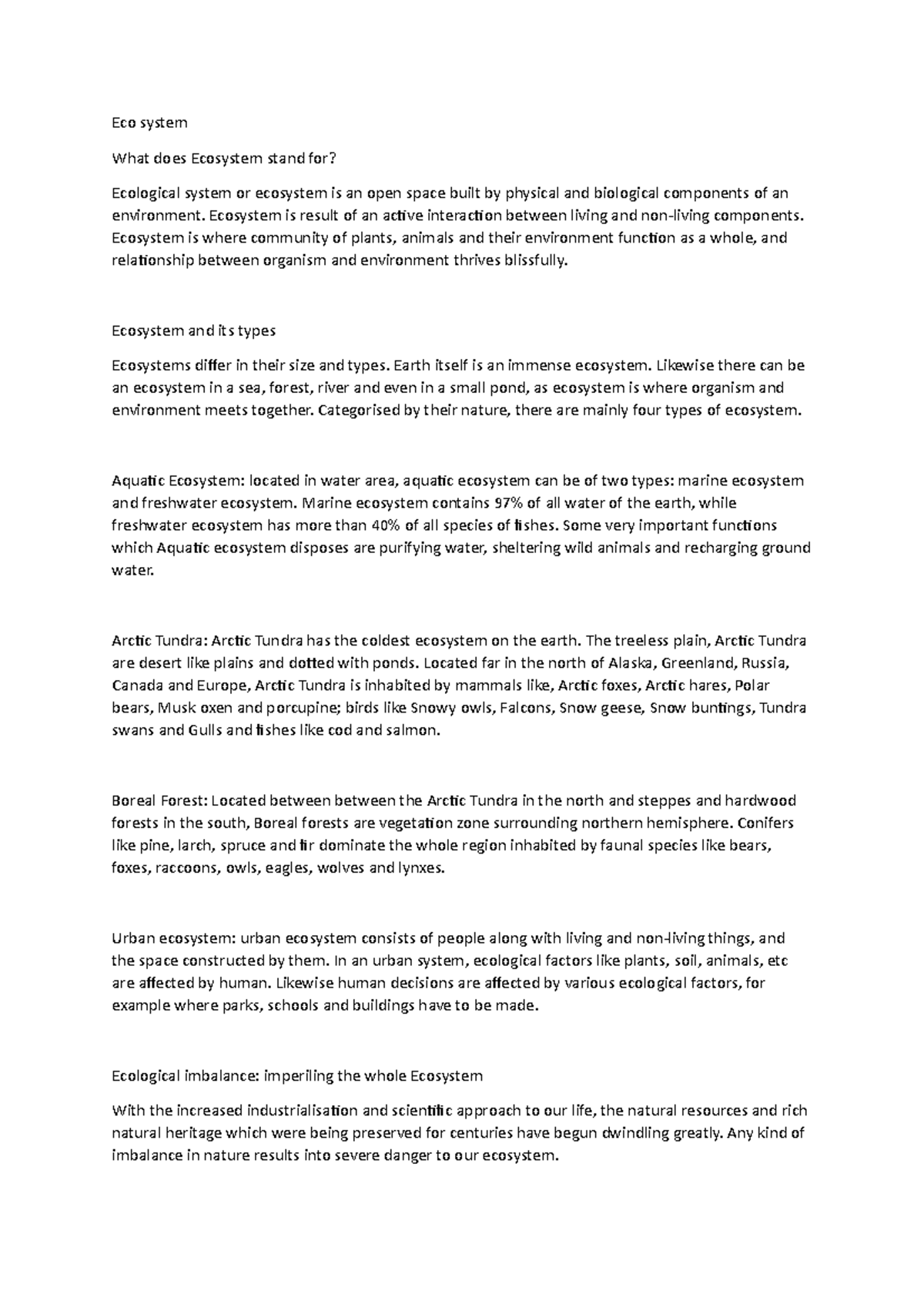 Eco system Document - Tourism - Eco system What does Ecosystem stand ...