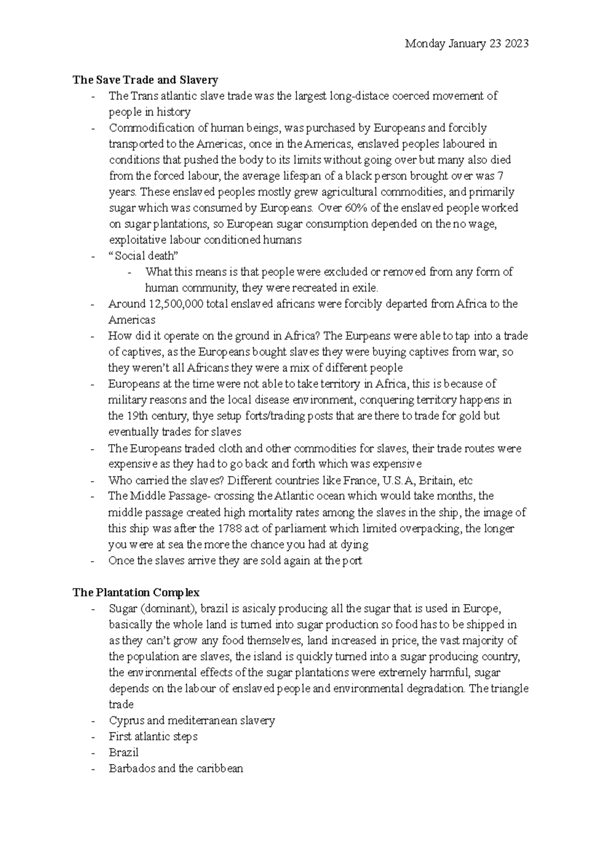 HIST 106- Day 5 Notes - Monday January 23 2023 The Save Trade and ...
