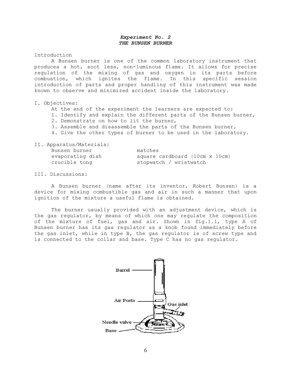 study of bunsen burner experiment