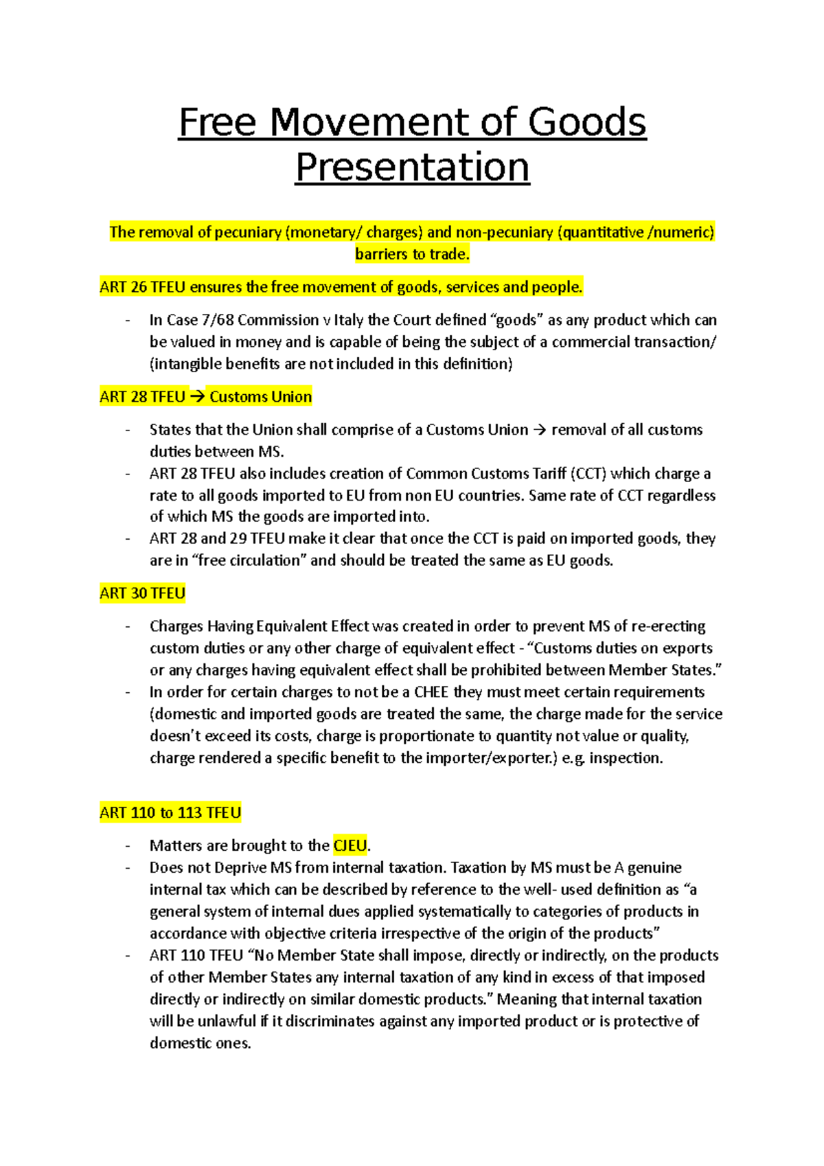 free movement of goods essay questions