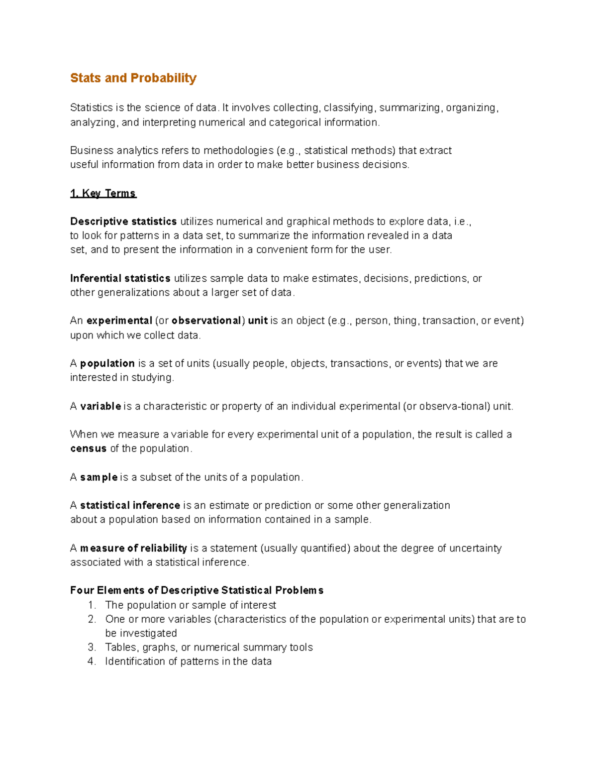 Stats And Probability Notes - Stats And Probability Statistics Is The ...