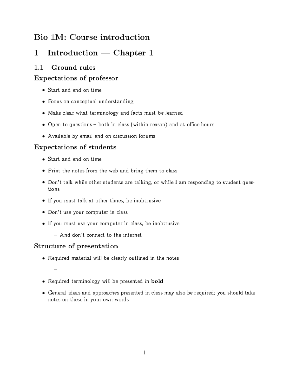 Intro - notes - Bio 1M: Course introduction 1 Introduction — Chapter 1 ...