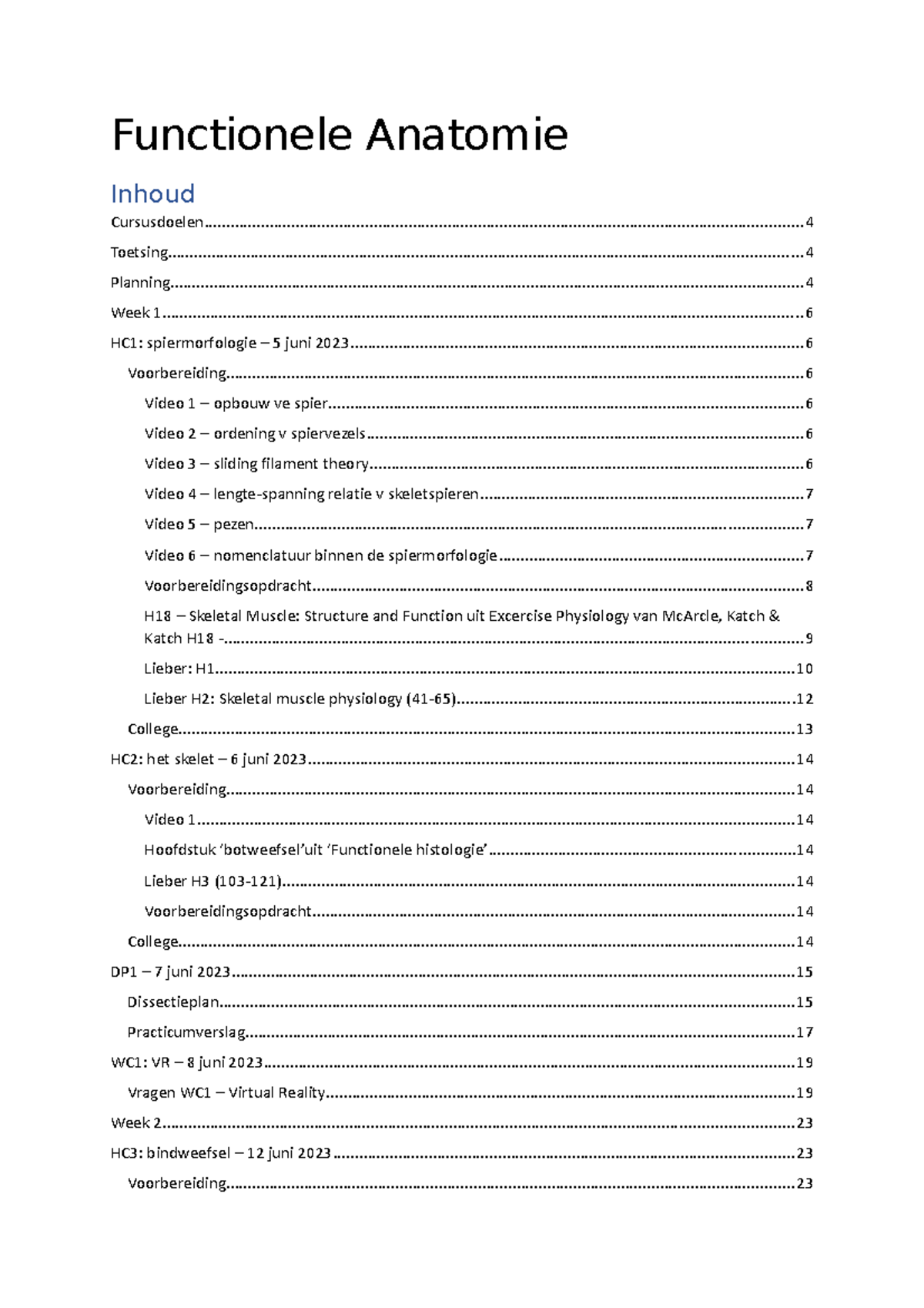 1. Functionele Anatomie - Functionele Anatomie - Studeersnel