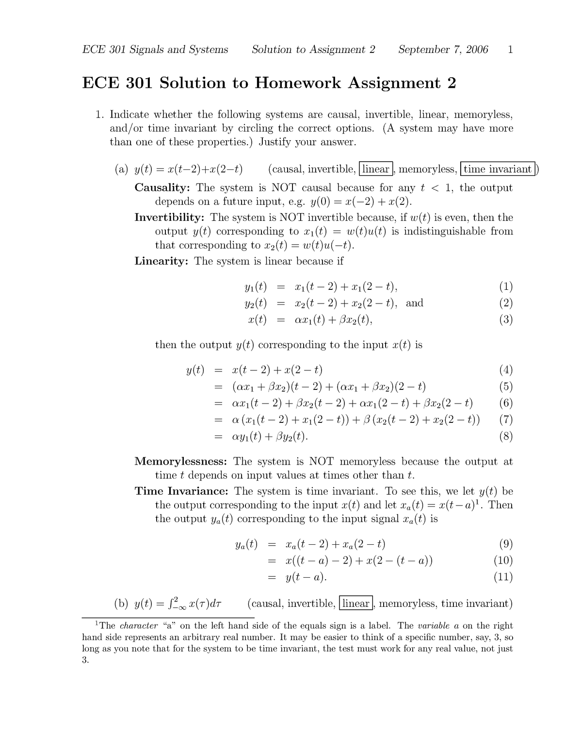 ECE301 hw2soln f06 ece 301 homework solution ECE 301 Signals and