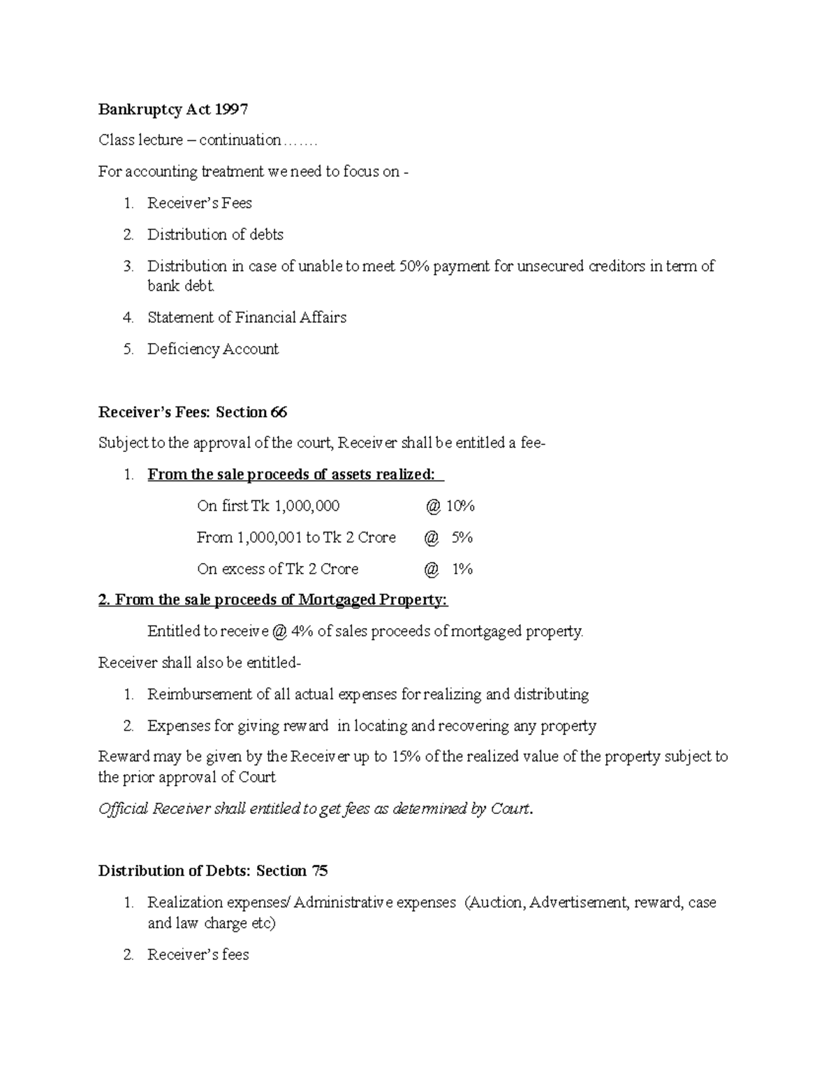Bankruptcy Act 1997-lecture - Bankruptcy Act 1997 Class lecture For ...