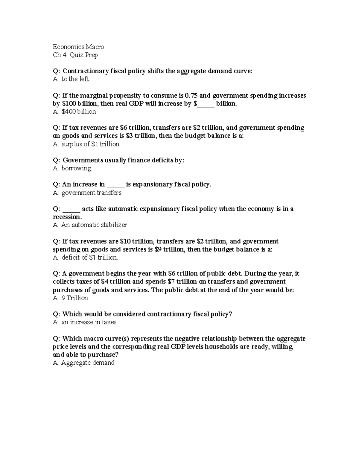 Macro Ch 4. Quiz Prep - Chapter 4 Quiz prep - Economics Macro Ch 4 ...