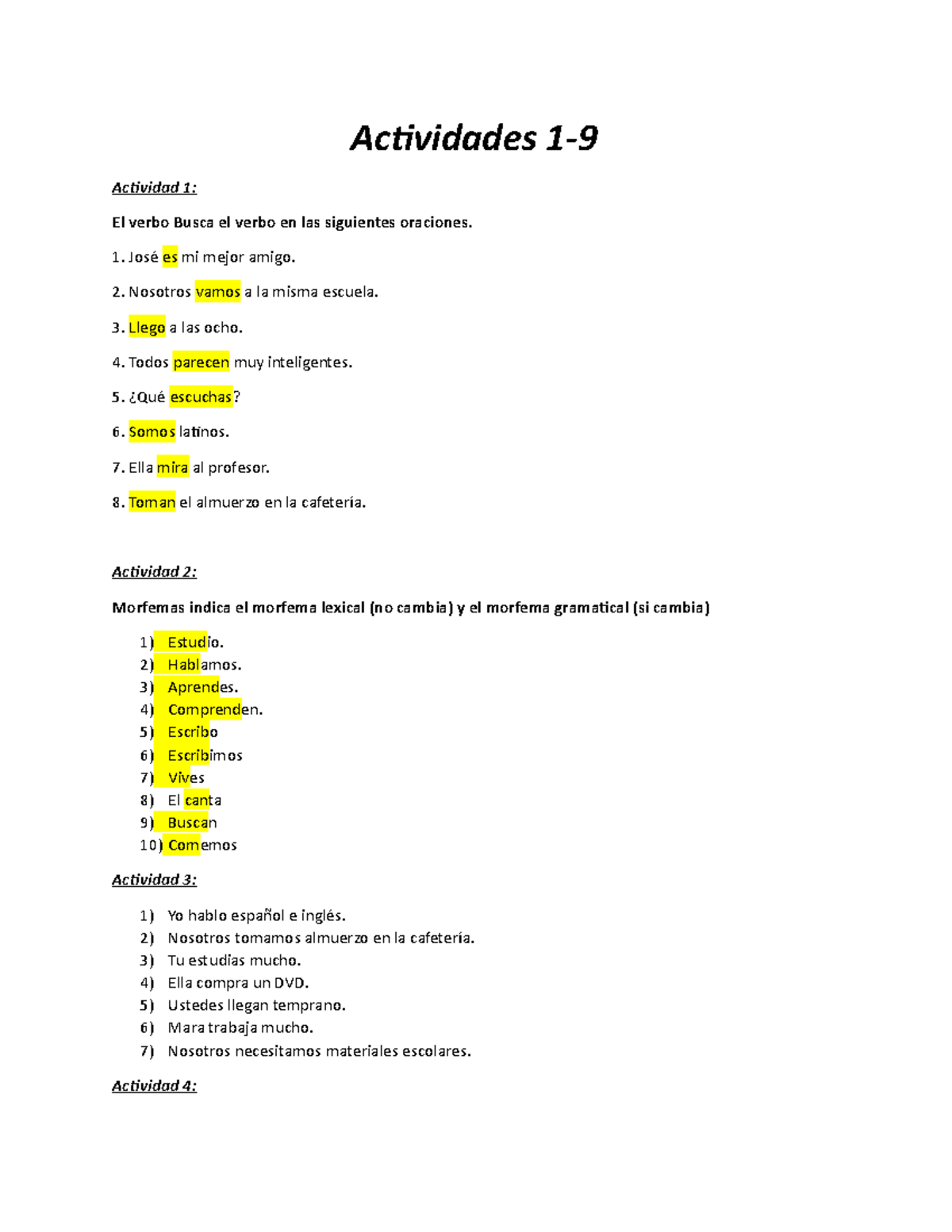 Gramatica Y Lenguaje - Actividades 1- Actividad 1: El Verbo Busca El ...