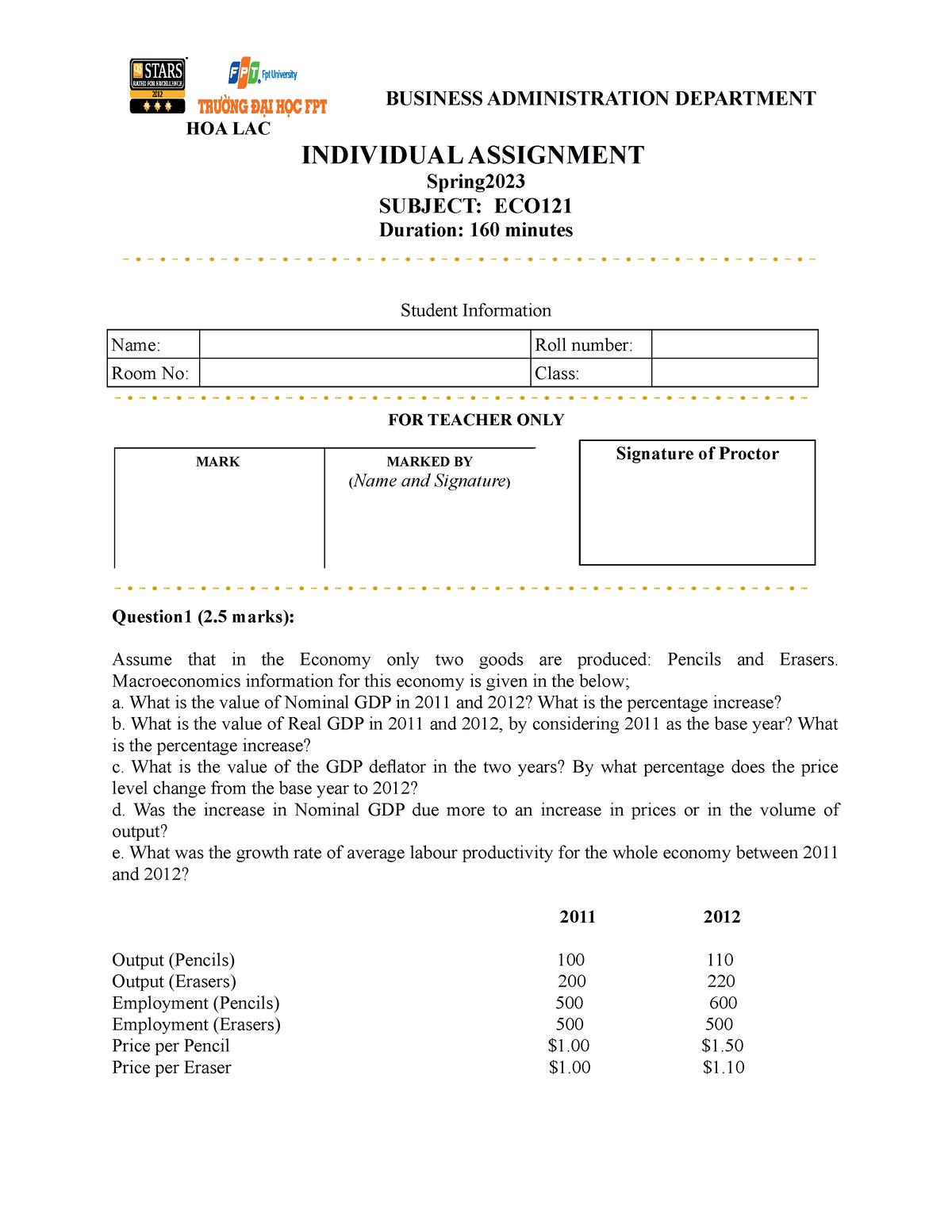 ECO121 Test 02 Individual Assignment 02 - HOA LAC BUSINESS ...