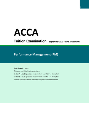 F5 - Mock A - Answers - F5 Pm Study Material - Mock A ANSWERS ACCA F5 ...