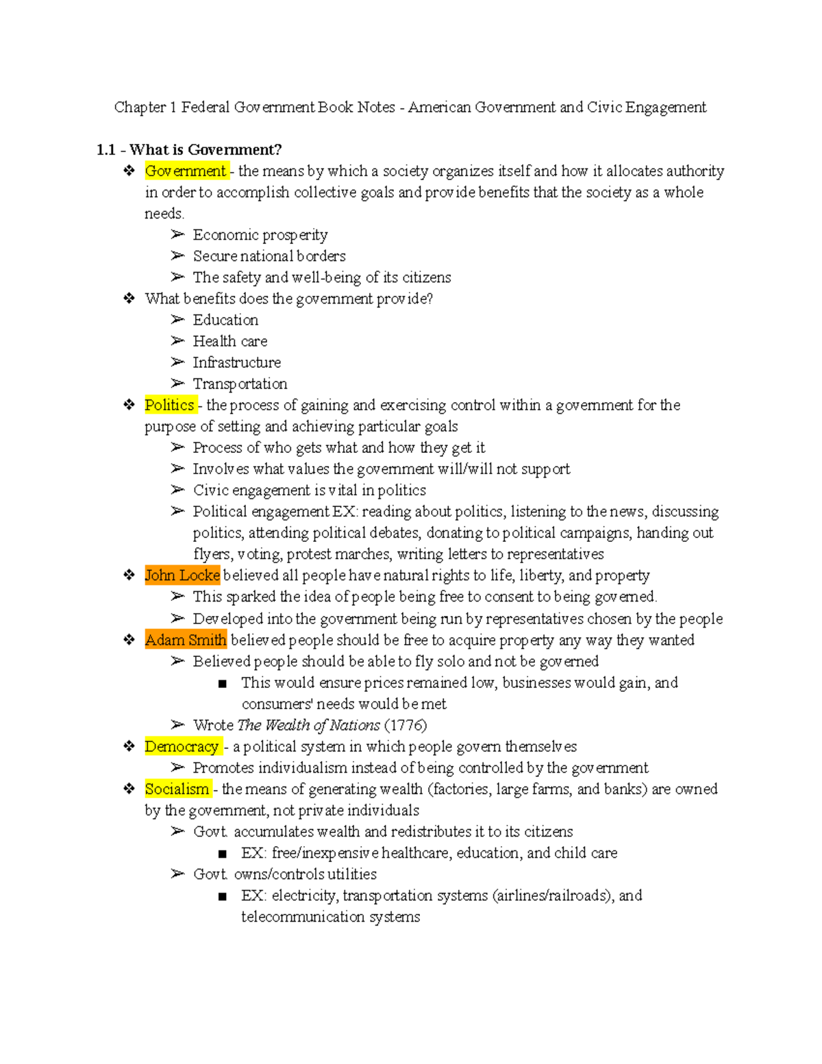 Chapter 1 Federal Government Book Notes - American Government And Civic ...