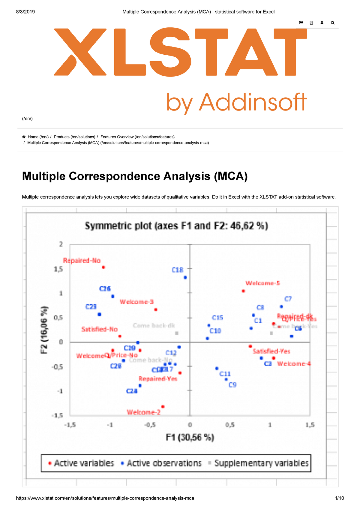 Multiple Correspondence Analysis (MCA) Do it in Excel with the XLSTAT