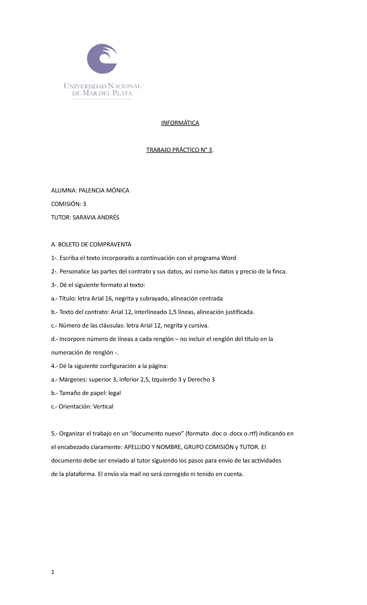 Informática 3 - informática - INFORMÁTICA TRABAJO PRÁCTICO N° 3. ALUMNA ...