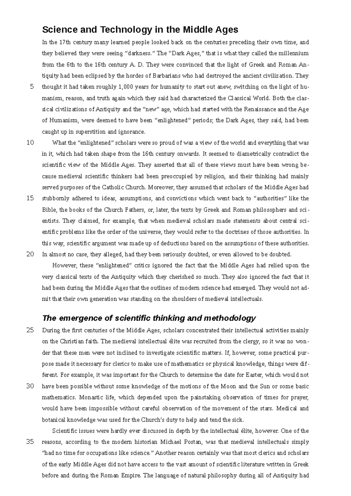 science and technology in middle ages essay