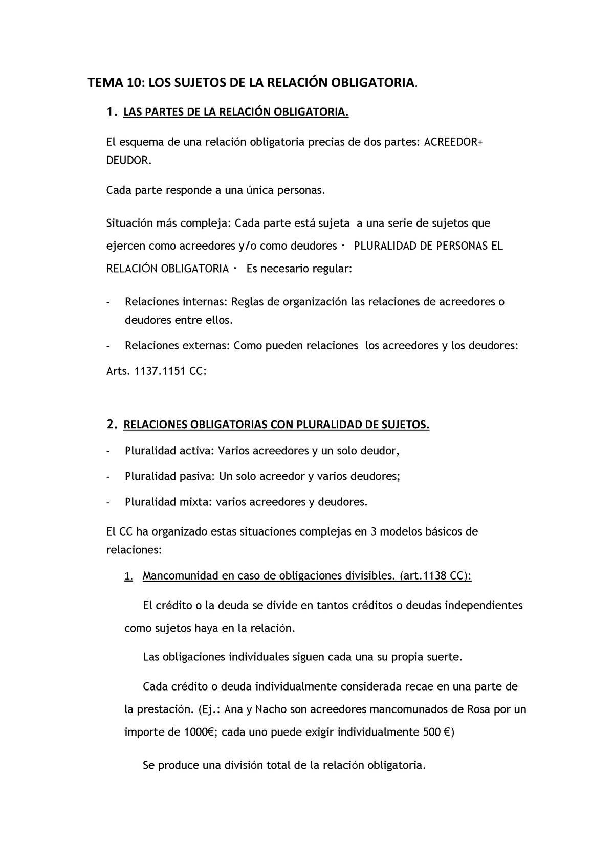 TEMA 10 apuntes hechos por mi TEMA 10 LOS SUJETOS DE LA RELACIÓN OBLIGATORIA 1 LAS