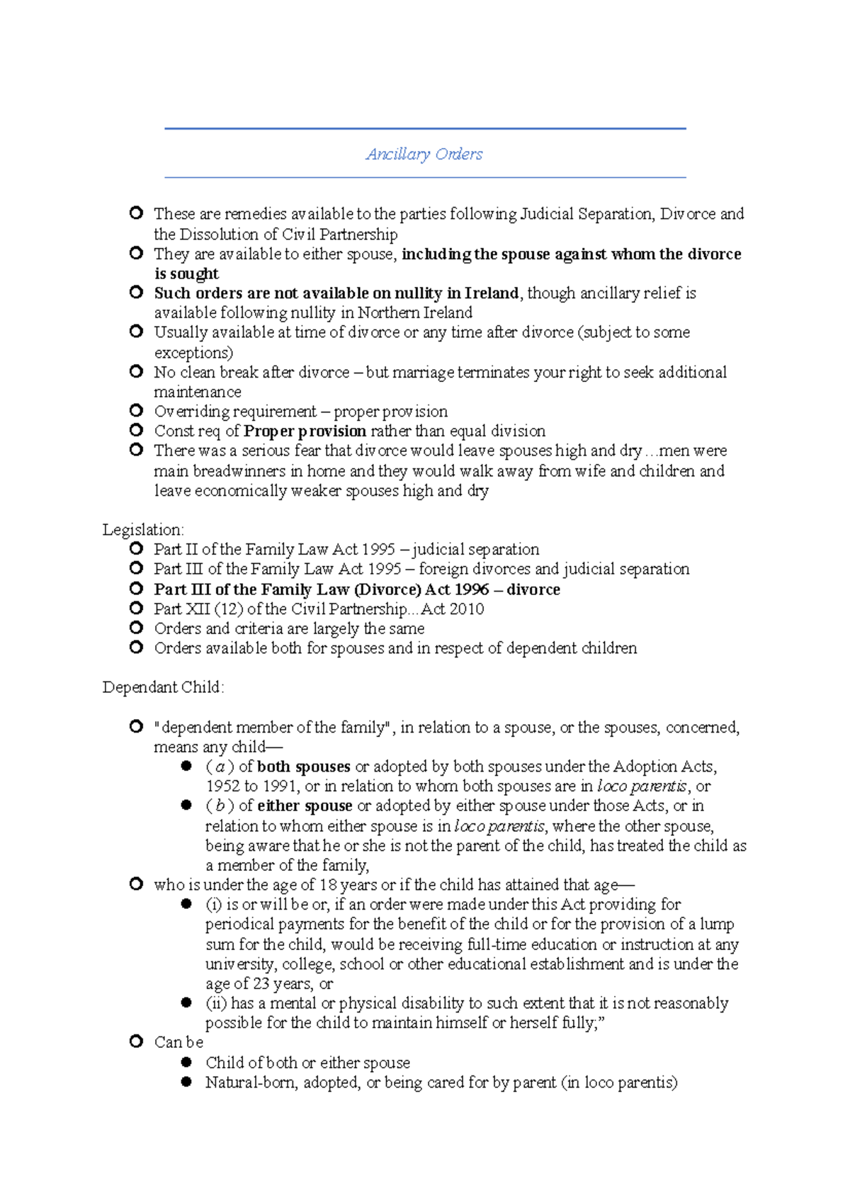 Ancillary Orders - Ancillary Orders These are remedies available to the ...