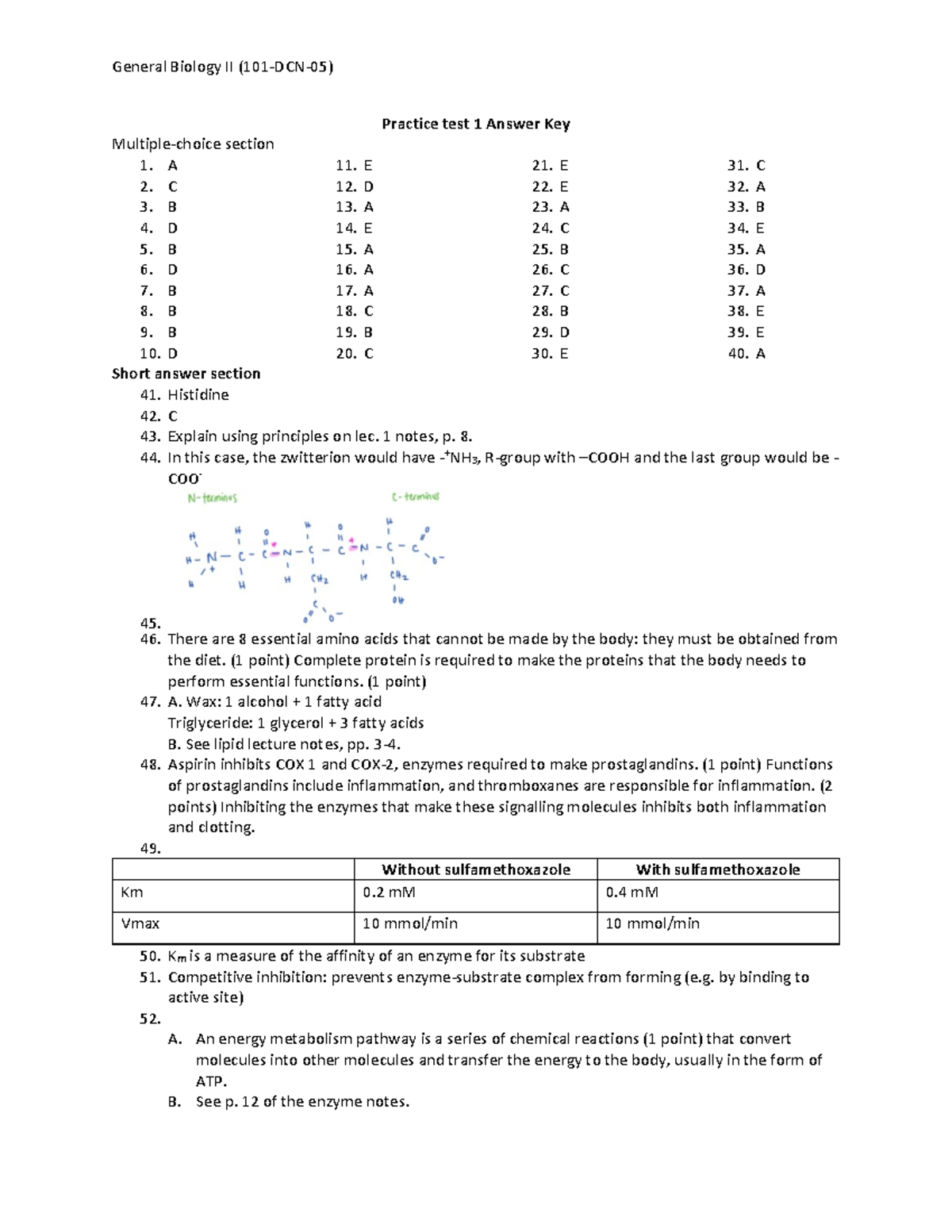 Practice Test I - Answer Key - General Biology II (101-DCN-05) Practice ...