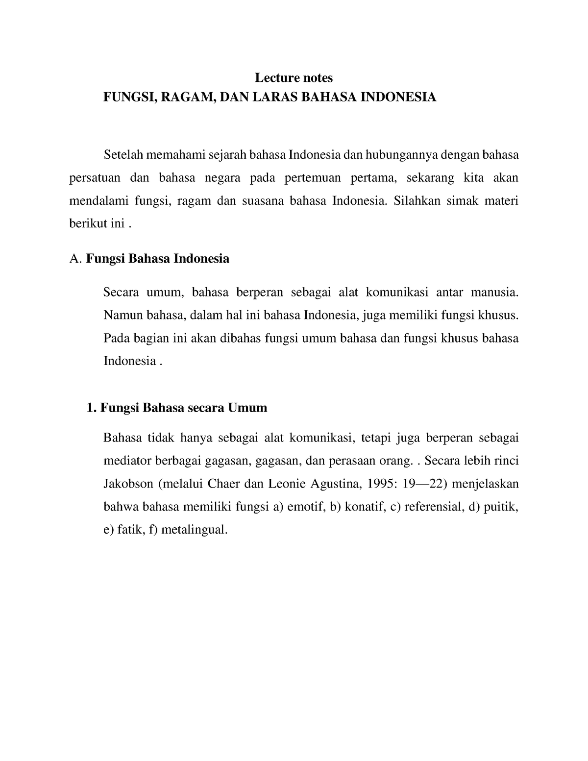 Fungsi Bahasa Indonesia - Lecture Notes FUNGSI, RAGAM, DAN LARAS BAHASA ...