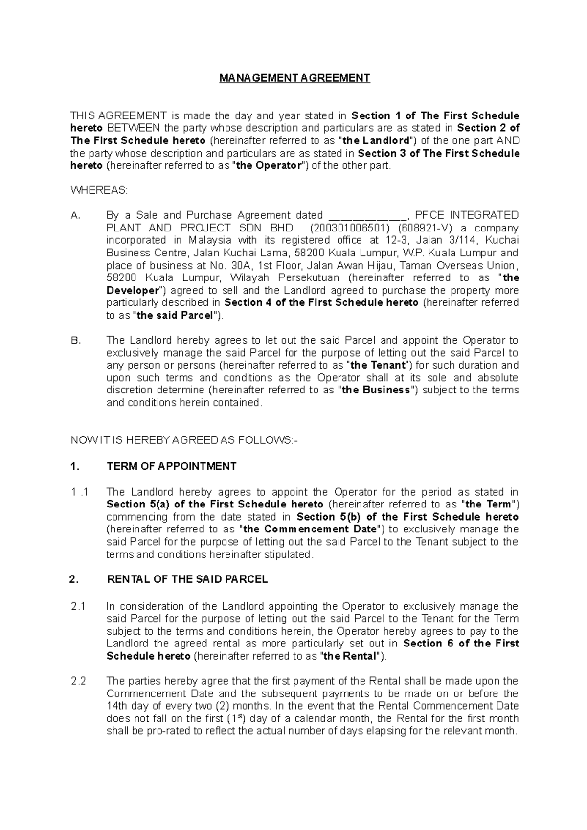 Management Agreement (13052024) - MANAGEMENT AGREEMENT THIS AGREEMENT ...