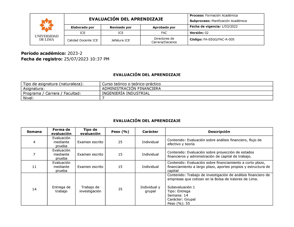 2023-2 AF Evaluación Del Aprendizaje - EVALUACI”N DEL APRENDIZAJE ...