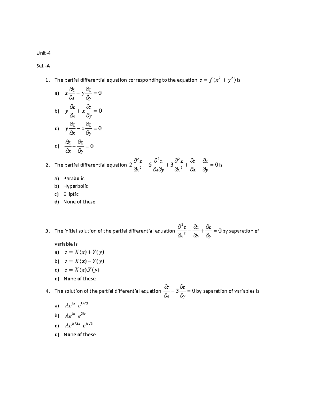 MTH166(UNIT 4,5,6) - Set 1. The partial differential equation ...