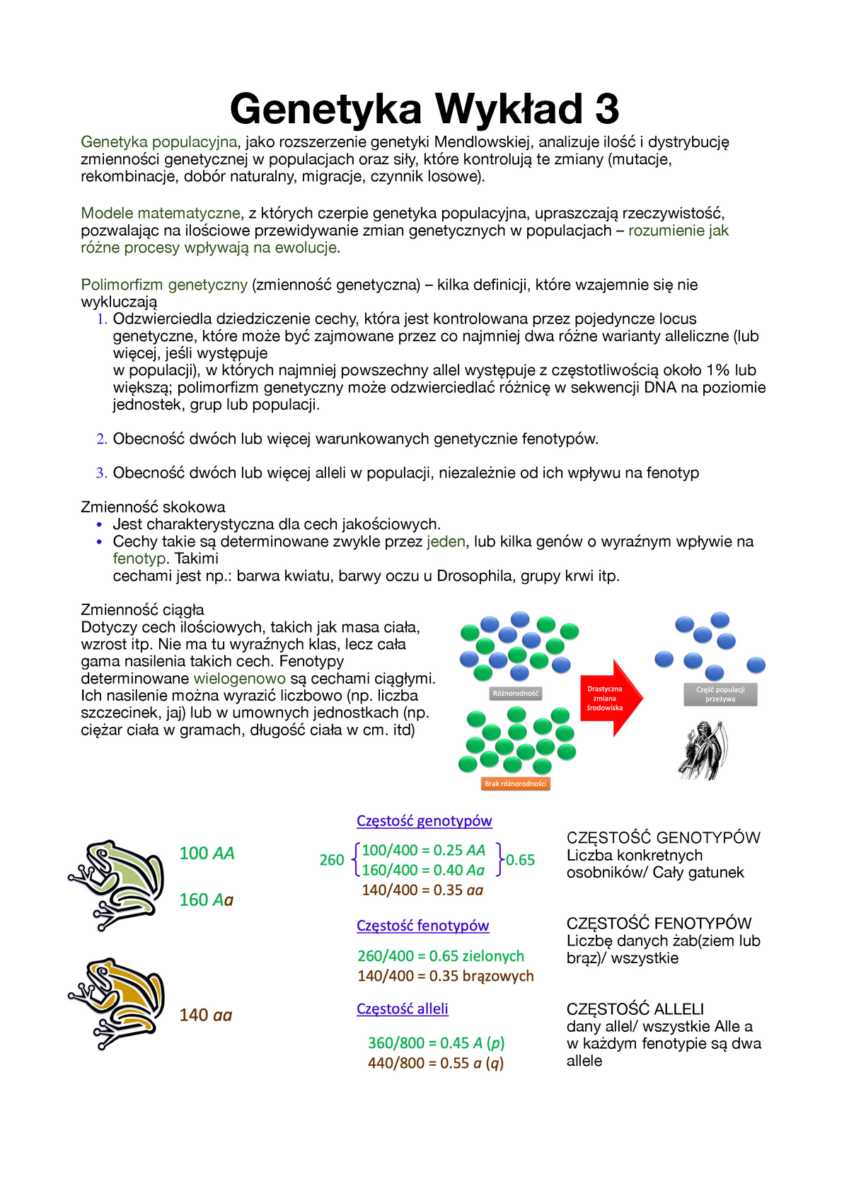 Wykład 3 - Notatki Z Wykładu 3 - Genetyka Wykład 3 Genetyka Populacyjna ...