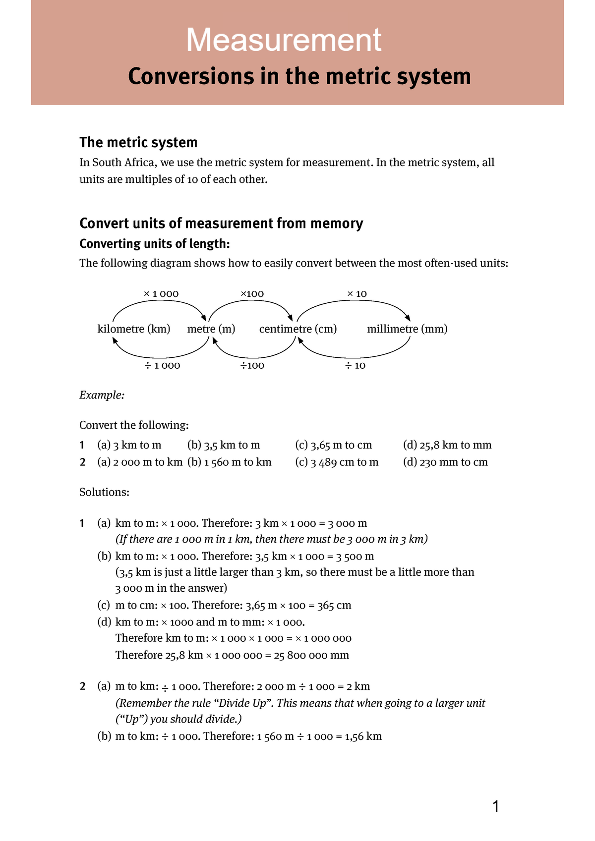 Mathematical Literacy Measurement Conversions In The Metric System 